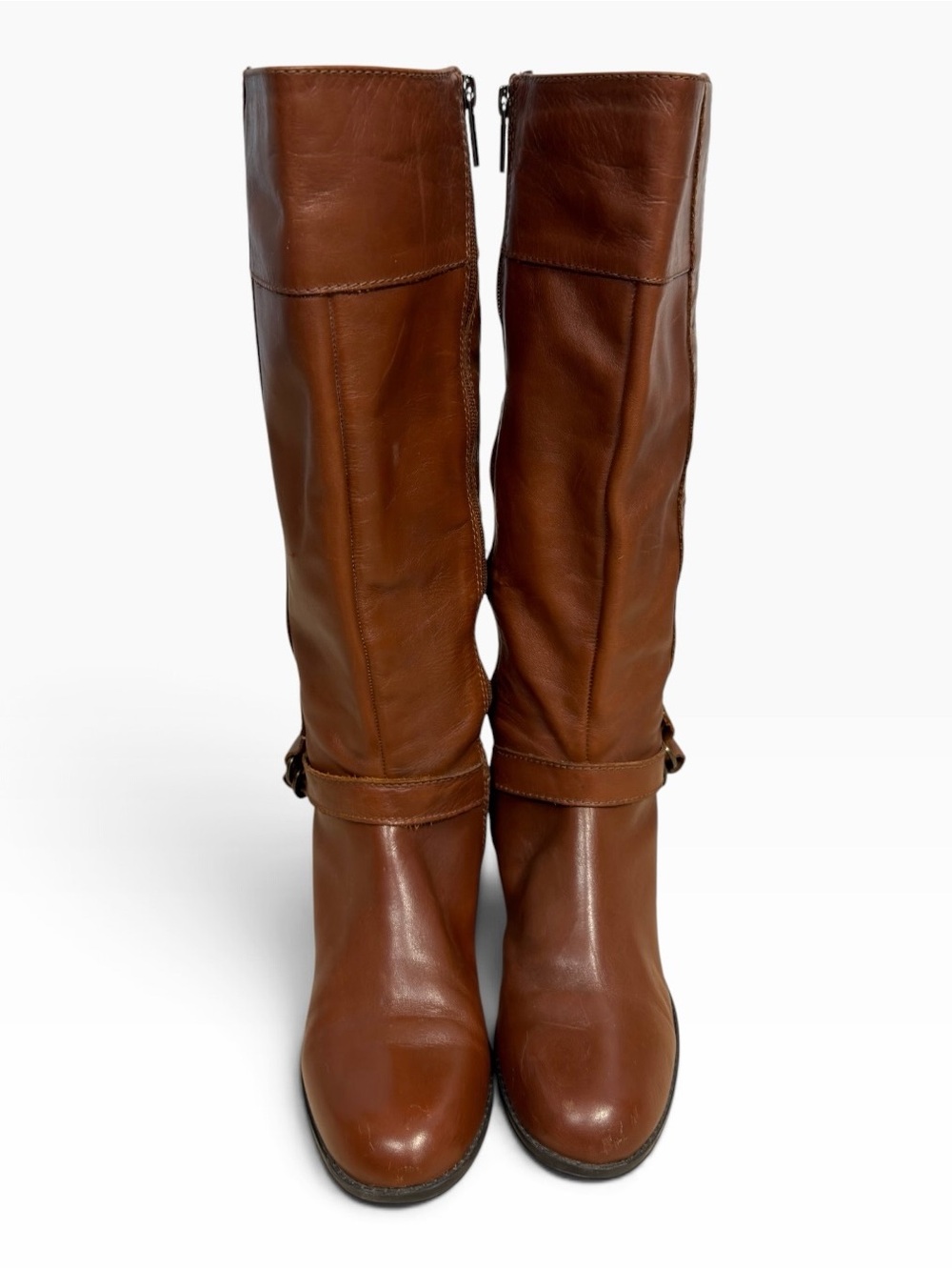 Bandolino Codi Cognac Brown Leather Knee High Riding Boots Buckle Womens 8.5 - Picture 5 of 12